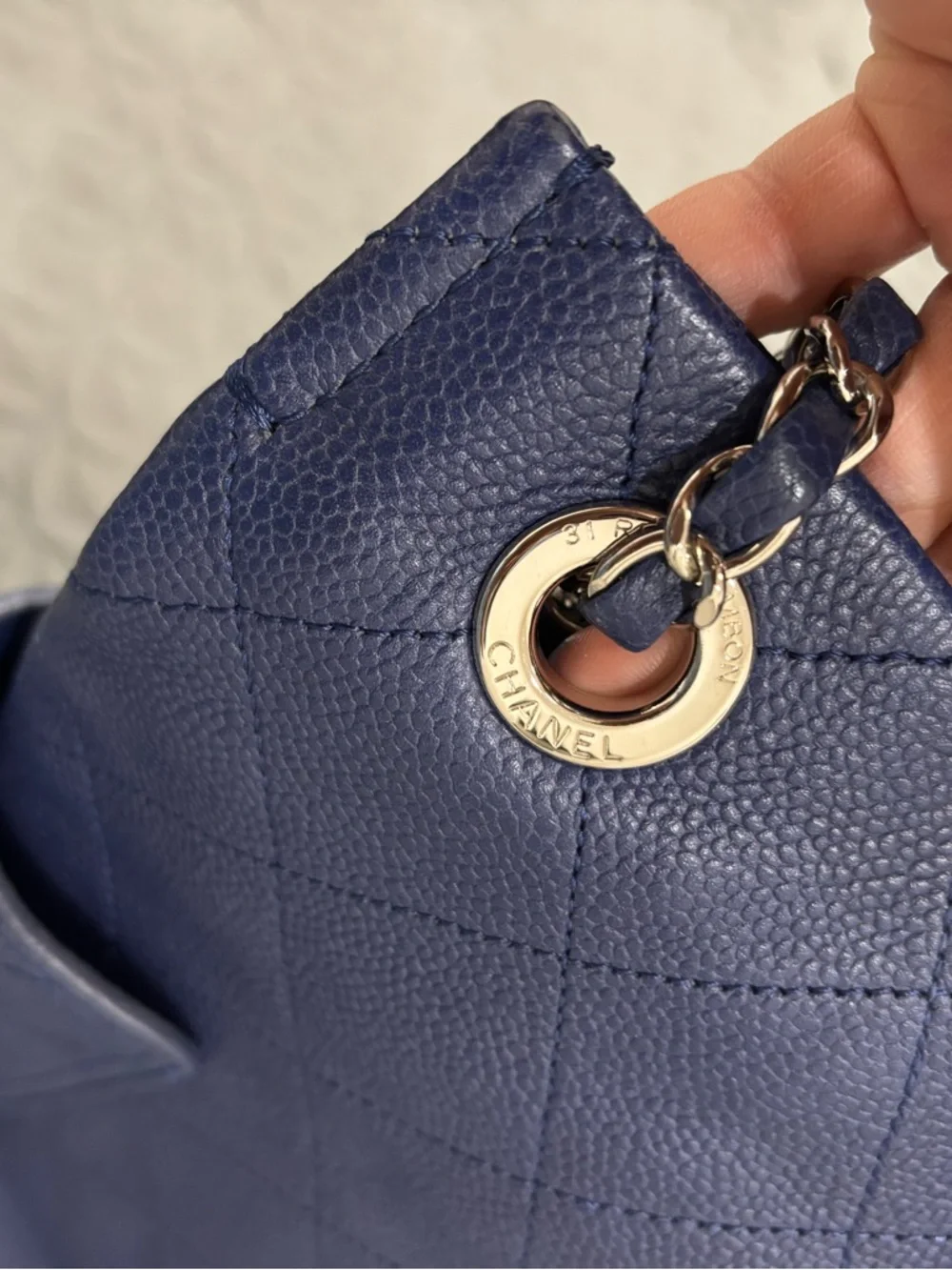 CHANEL Navy Blue Tote with Cream Interior